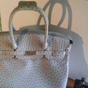 KC Jagger Leather Faux Ostrich Print Wheeled Rolling Bag Travel Luggage